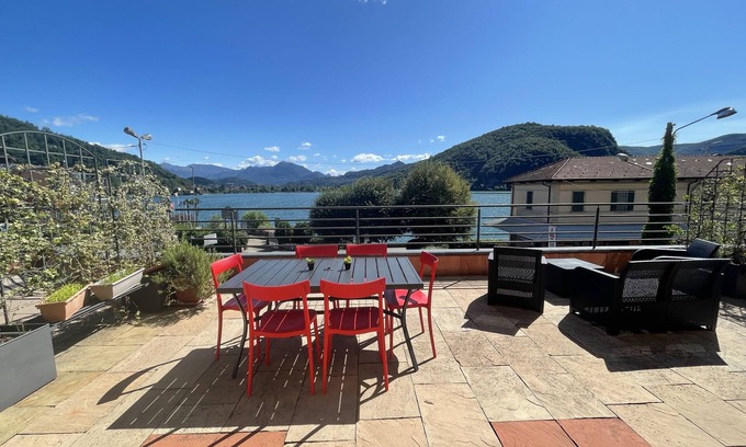 Lavena Ponte Tresa Apartment | Amazing Lakeview Terrace apartment with a panoramic view of Lake Lugano